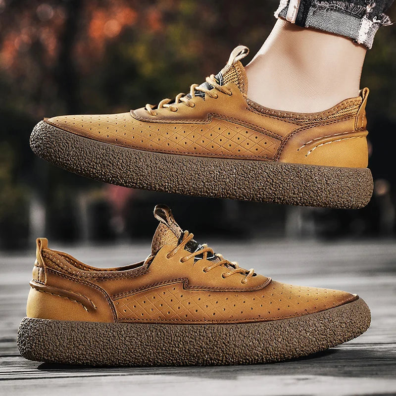 Sneakers for Men Comfortable Classic Outdoor Casual Skate Shoes Male Fashion Non-Slip Genuine Leather Skateboard Shoes Flats