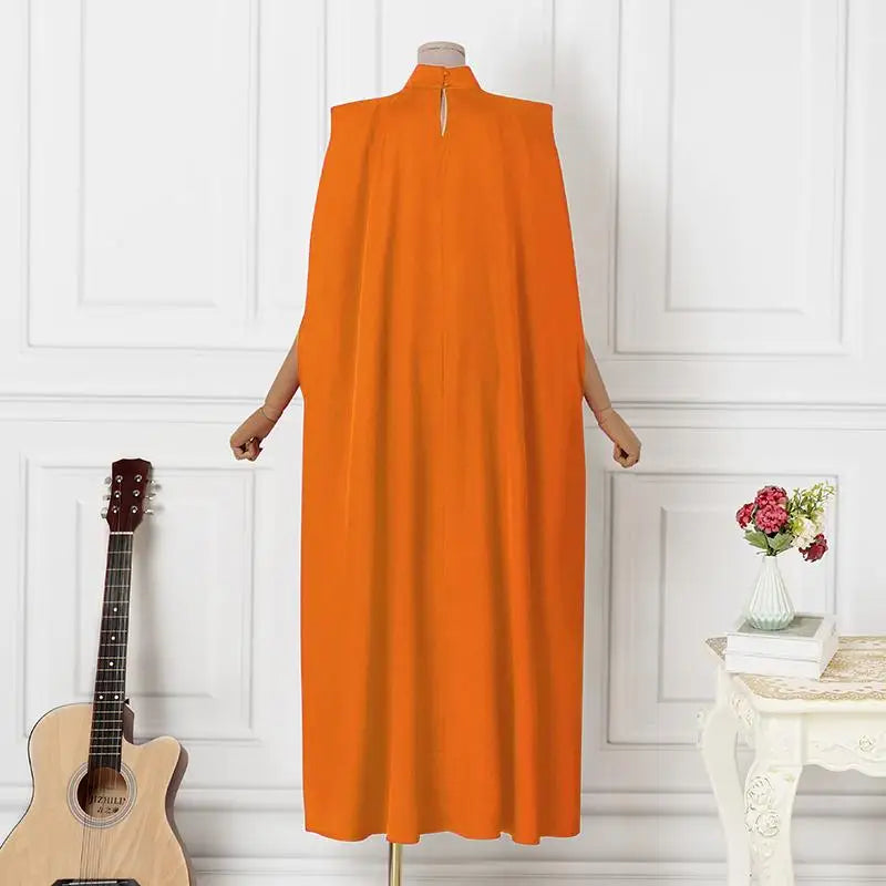 Elegant Evening Dress 2024 VONDA Women Pleated Stand Collar  Long Sleeve Satin Party Sundress Casual Solid Loose Robe Vestidos