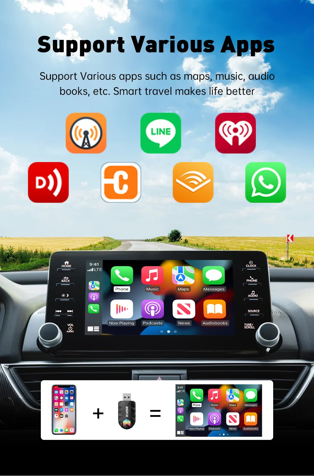 XUDA 2 în 1 Wireless CarPlay AI Mini Box 2025 - Android Auto Box Plug Play - Conexiune automată compatibilă cu 99% dintre radiourile auto pentru mașini