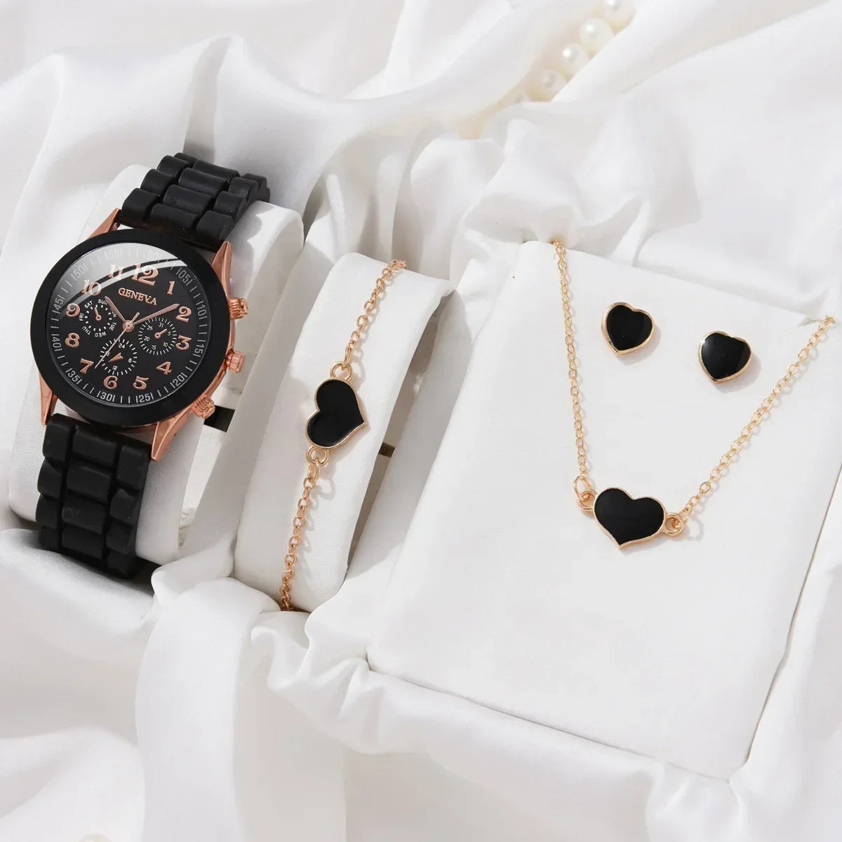 Luxus Set Elegantes Schmuckset - Uhr Ring Kette Ohrringe