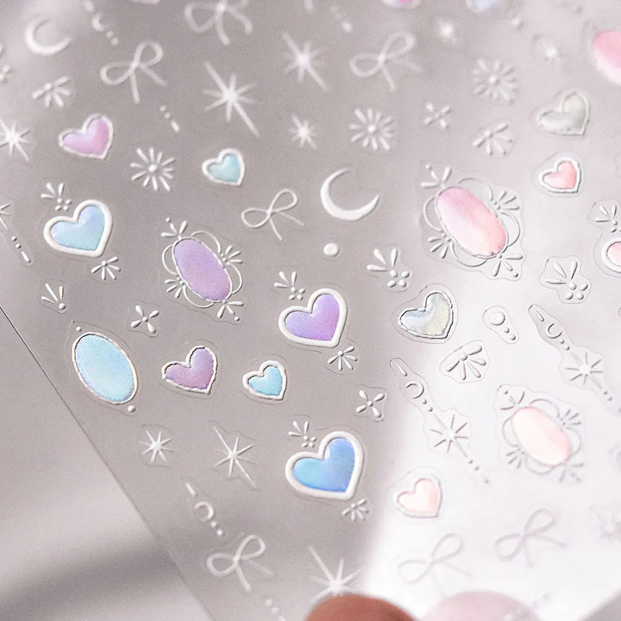 Autocolante pentru unghii RhstoeChoice 5D cu margine aurie - inimă, lună, stea