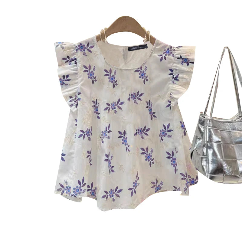 ZANZEA Fashion Spliced Ruffles Floral Blouses Women 2024 Summer Casual O Neck Embroidery Blusas Streetwear Sleeveless Tunic Tops
