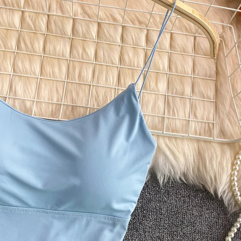 Women Crop Tops elegant Solid Color Camisole Ice Silk Tube Top Seamless Sports Tank Top Wireless Underwear Padded Bra Bralette Vest