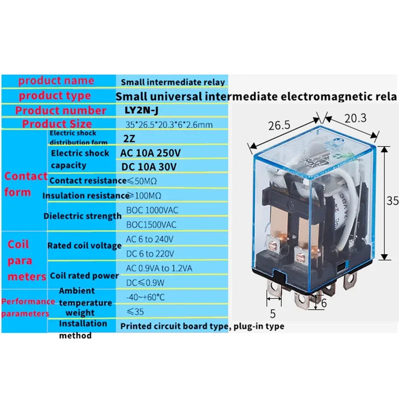 Leistungsrelais 220/240V AC 10A DPDT - 8-Pin Spulenrelais mit Sockelbasis