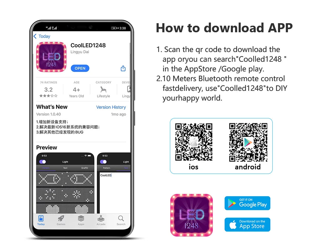 LED-Matrix-Pixel-Panel, Scrollendes Helliges Werbe-LED-Schild, Flexibles USB 5V LED-Auto-Schild Bluetooth-App-Steuerung