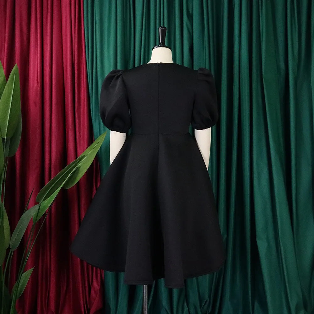 Elegante Kleider Für Frauen 2024 O-Ausschnitt Kurze Ärmel Hohe Taille Plissiert Midi Luxus Weiblich Geburtstag Party Dinner Vestidos