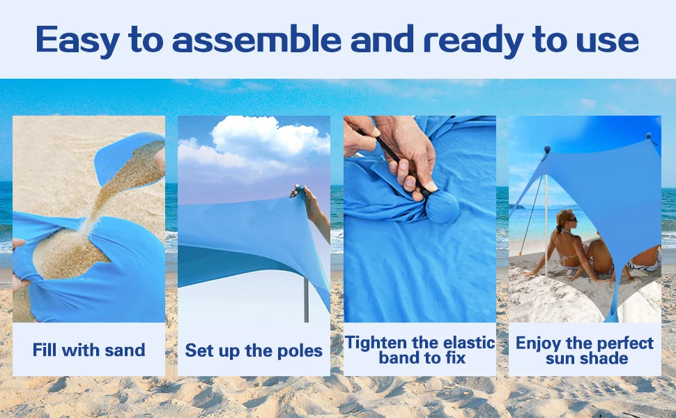 Outdoor Beach Sun Shade Portable UV Protection Family Camping Beach Tent Canopy with Storage Bag for Beach Camping Party Picnic