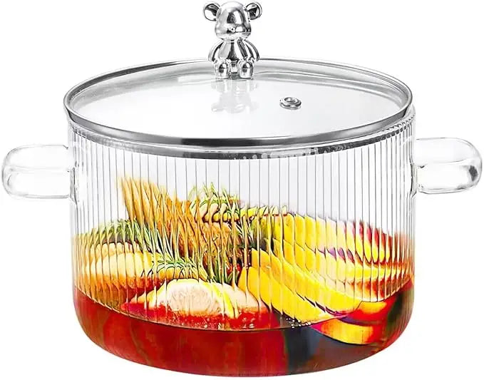 HighBorosilicateGlass Thickened PotHouseholdConvenient Bear Soup Pot with Lid Double Ear Soup Glass Pot Instant Noodles Milk Pot