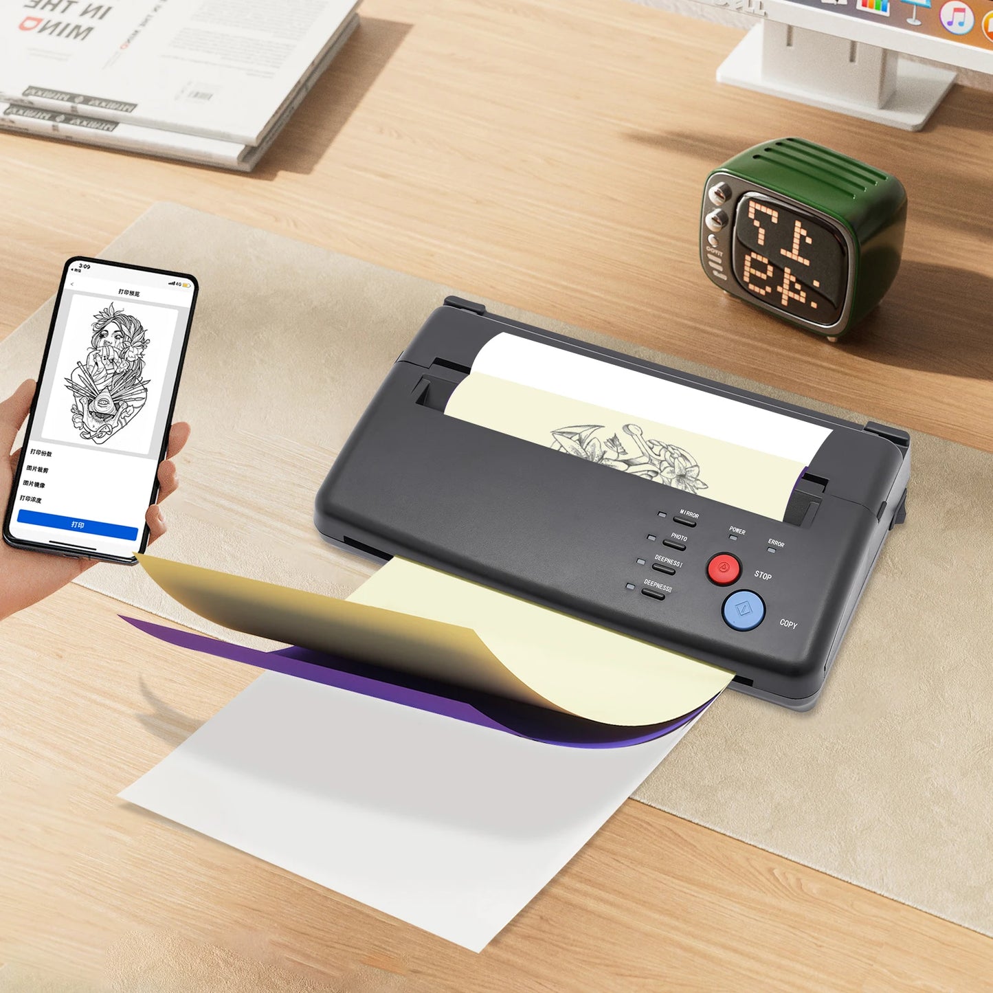 Imprimantă pentru tatuaje 2025: Imprimantă cu șabloane de transfer pentru tatuaje, copiator 220V - Lățime efectivă de scanare 21cm, Colecție A4 Negru