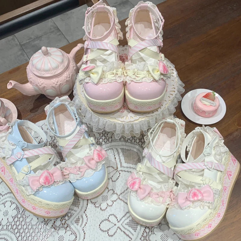 Lolita-Schuhe 2025: Thick-Sole Platform Cross-Strap - Princess Party Collection