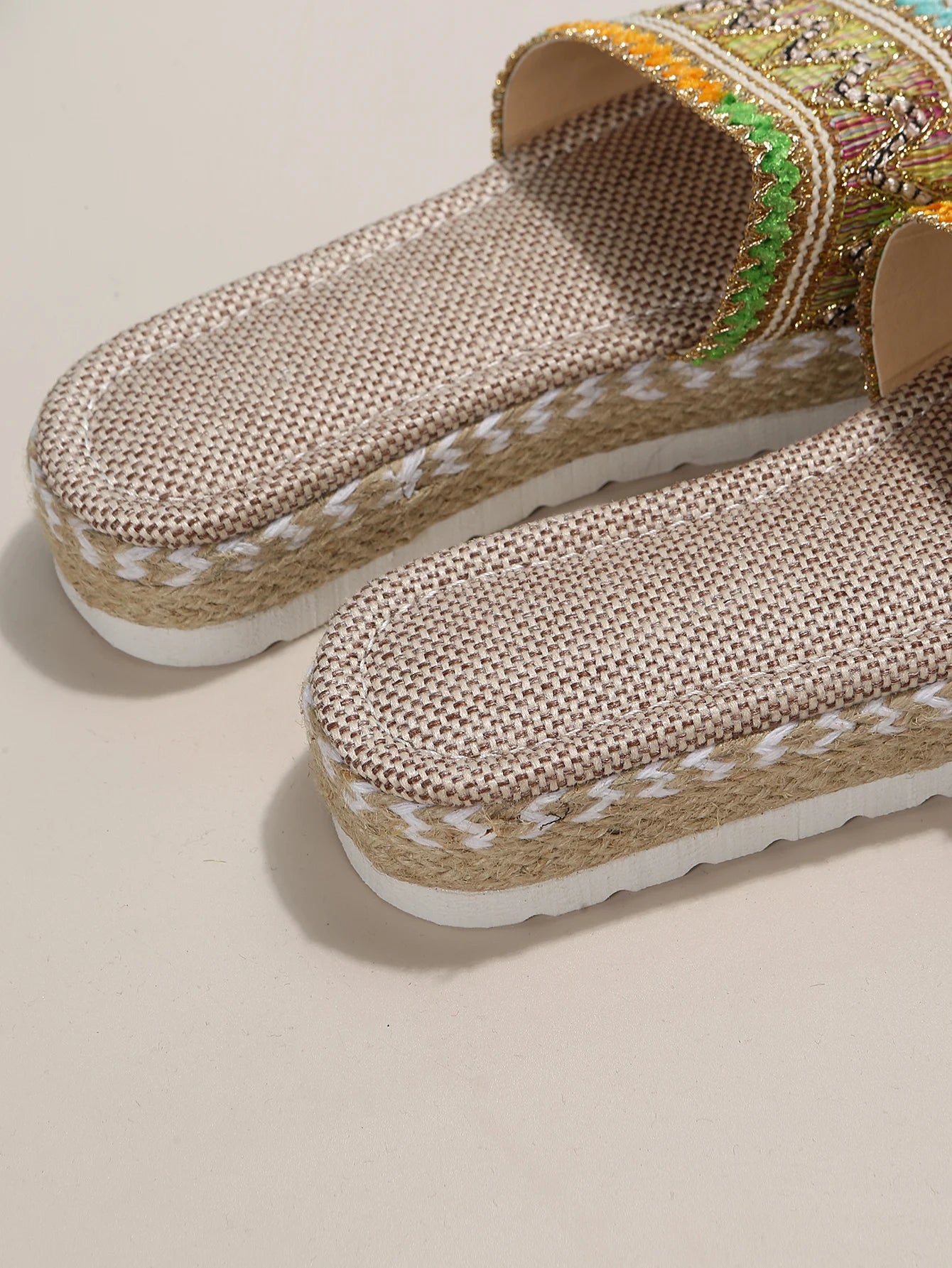 Gewebte Damen Pantoletten Platform - Sommer Schuhe für Damen 2025 Neu - Strand Casual Absatz Sandalen Bohemian Handgemacht Espadrilles