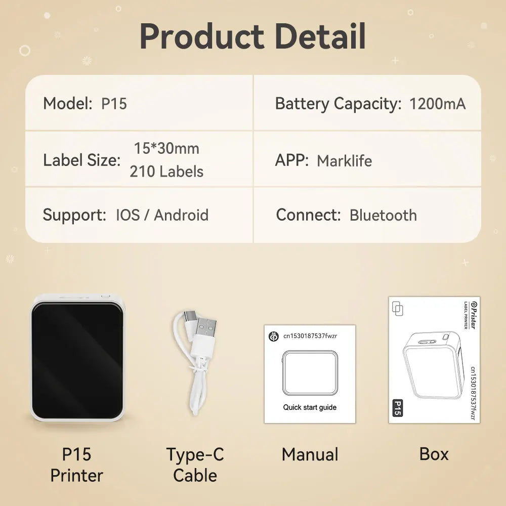 Label-Drucker 2025: Marklife P15 Similar D11-D110-D101-Q30 - Thermal Inkless Wireless Collection