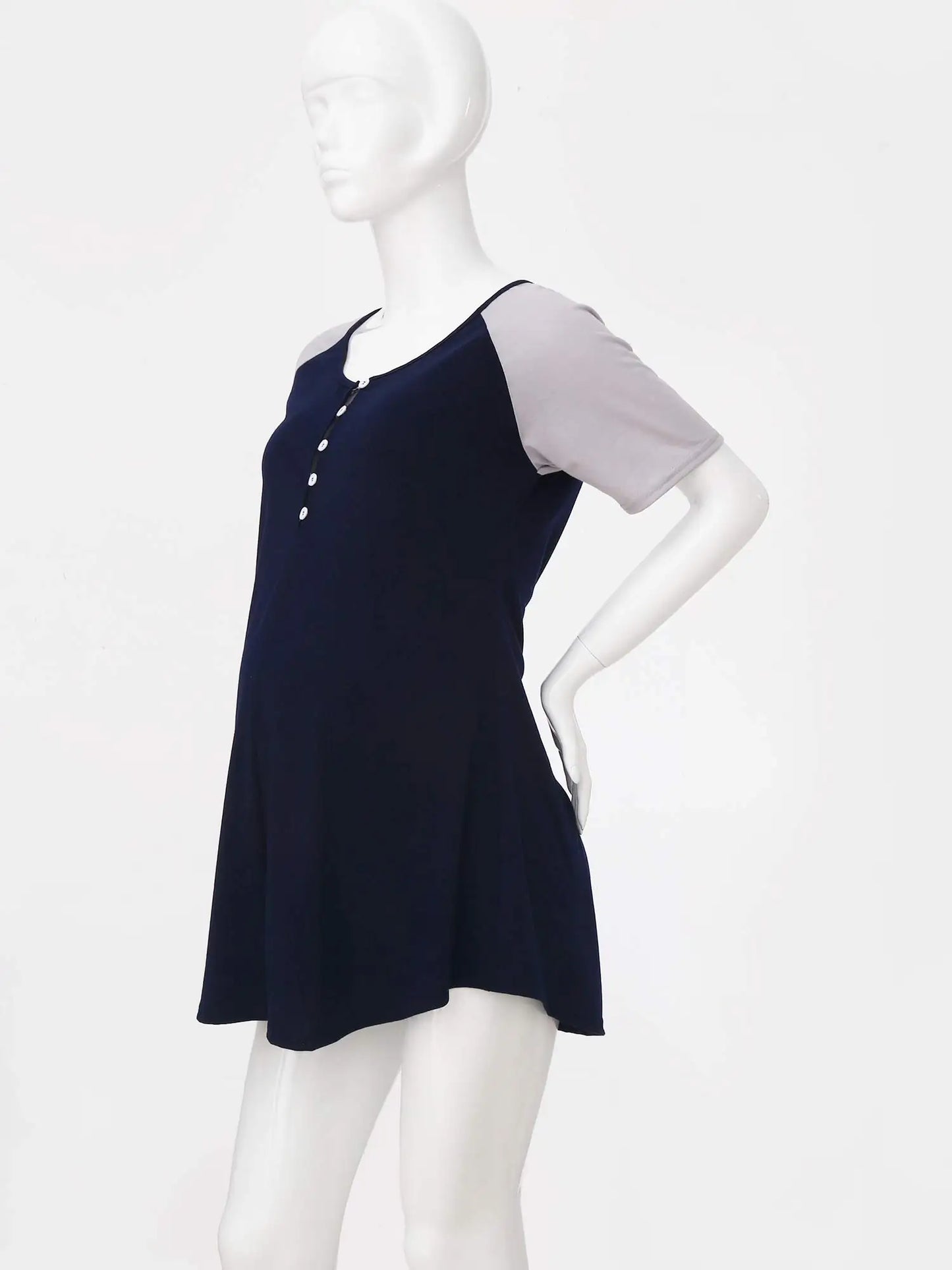 Schwangere Frauen Kurz Ärmel Casual Kleid 2025 - Rund Hals Knopf Verschluss Patchwork - Locker Stillen Kleider Mutterschaft Kostüm