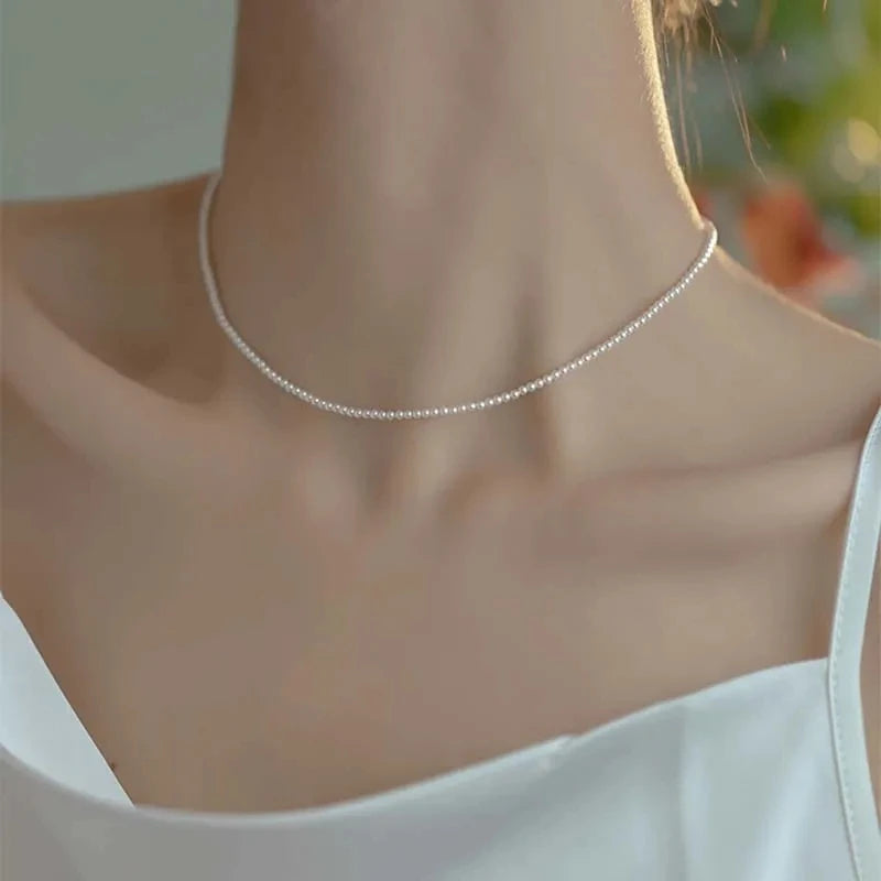 Colier tip choker cu perle Sharelucky - perle de 2-3 mm, aliaj de zinc