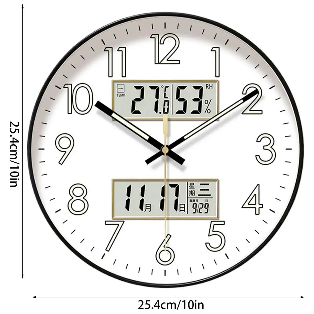 Modern Design Clock Silent Non Ticking Round Luminous Wall Clock with Calendar Large Digital Display Night Light Wall Clock