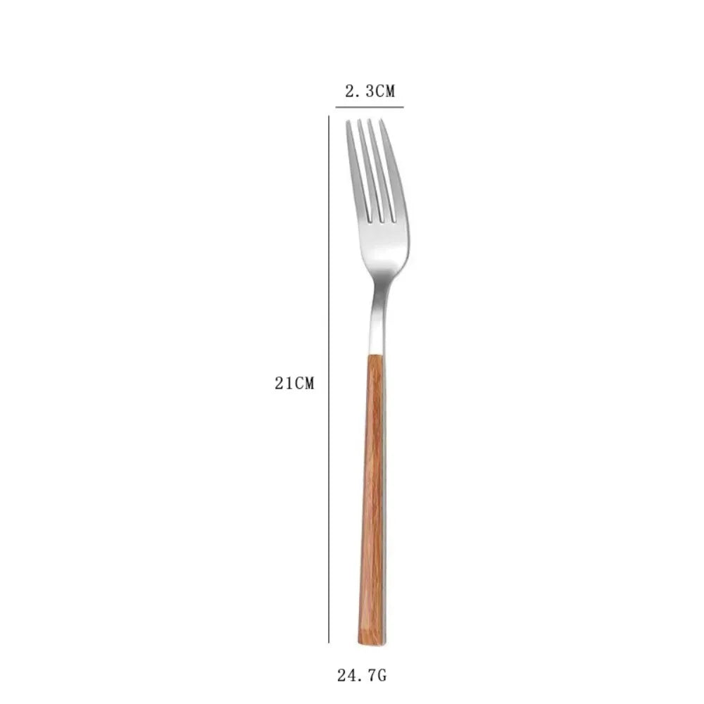 Creative Stainless Steel Spoon Fork Knife Portable Wood Grain Cutlery Set Western Tableware Thickened Fruit Fork