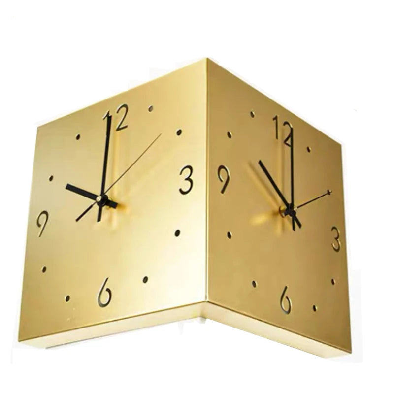 Creative Corner Wall Clock Square Simple Double Sided Wall Clock with Arabic Numeral Scale Analog Silent Wall Clock Home Decor
