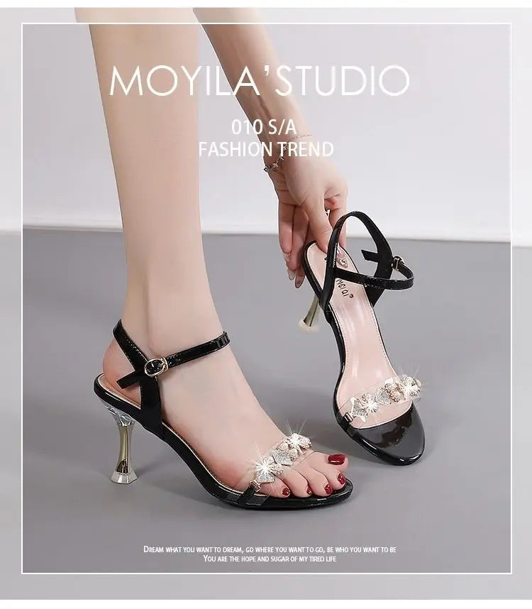Elegant Sandals Ladies 2023 Shoes for Women Sandals Summer 2023 Fashion Crystal Transparent Thin High Heels Sandals Female 35-40