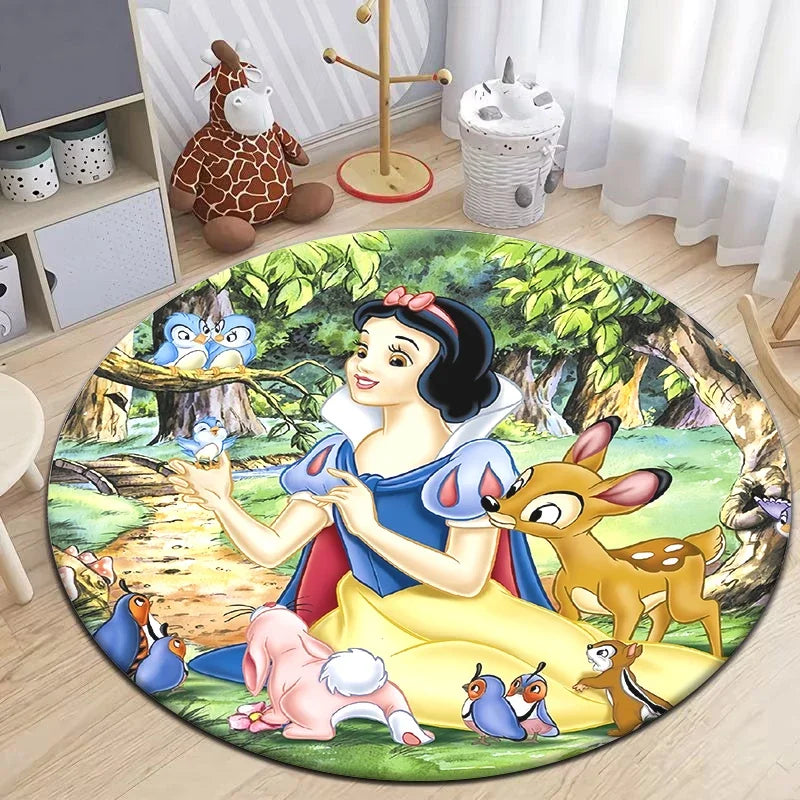 Snow White Cartoon Print Circular Carpet, Bedroom Decorative Carpet, Living Room Bathroom Picnic Camping Non-slip Mat