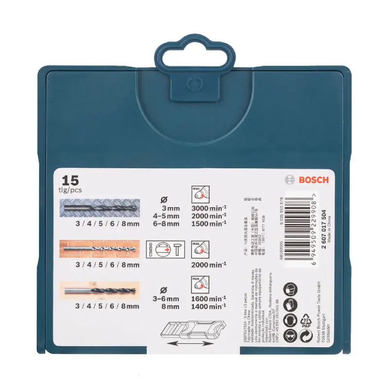 Bosch 15 Pcs Electric Drill Bits Mixed Kit 3/4/5/6/8Mm High-Speed Steel Drill Set for Wood/metal/stone Drilling Hole
