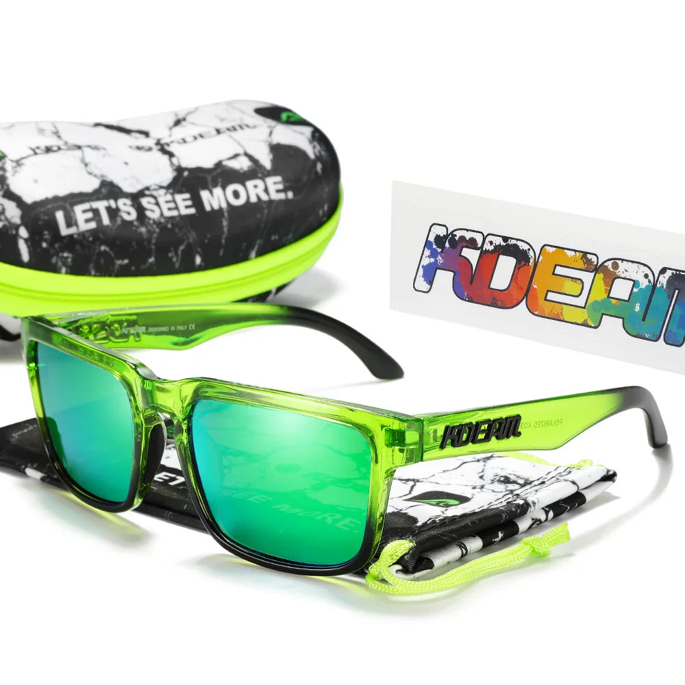 Ochelari de soare polarizați KDEAM pentru bărbați, ochelari de soare pătrați, casual, în aer liber, ochelari de soare unisex pentru femei, pentru cupluri, cu ambalaj nou