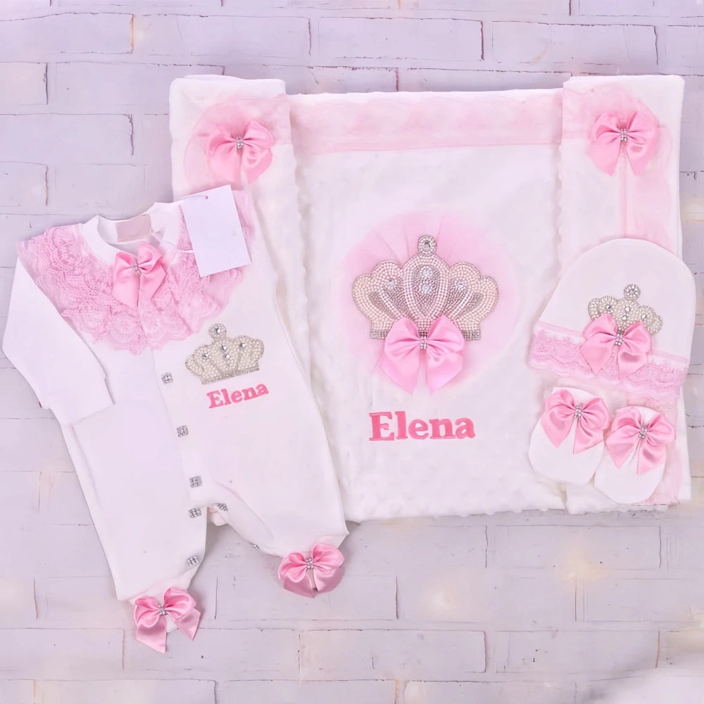 Baby-Outfit-Set 2025: 5-teiliges Spitzen-Baumwoll-Set für Neugeborene - Säuglingspflege-Kollektion