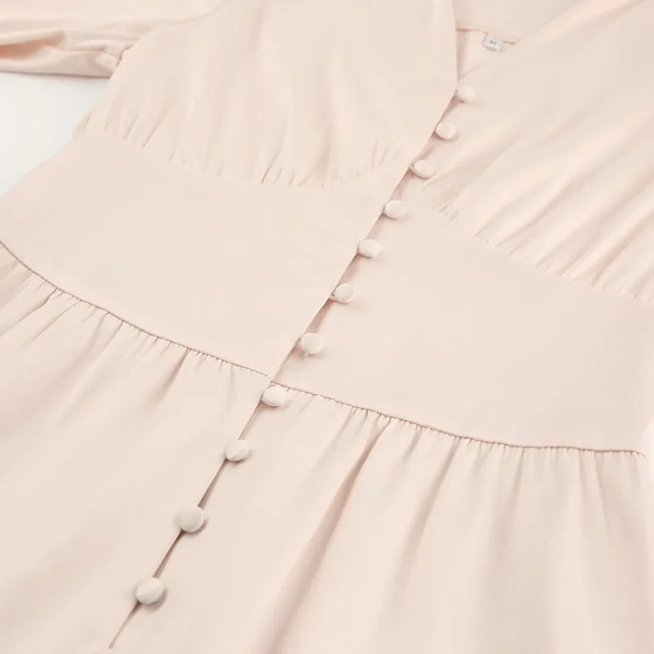 Elegante Mode Einreihig High Waist Satin Kleid - Midi Gr M