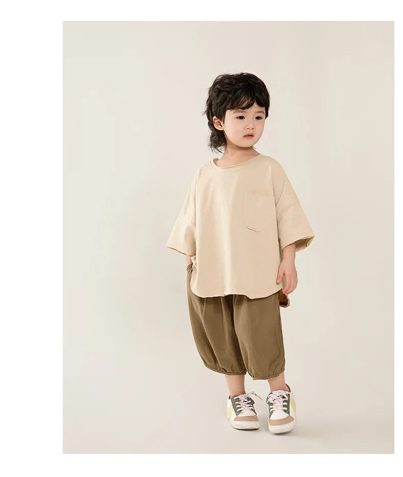 Tricou pentru băieți 2025: Guler rotund în stil coreean - Colecția minimalistă premium