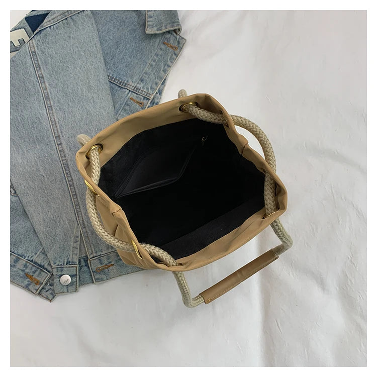 Simple Casual Versatile Women's Solid Color Nylon Cloth Single Shoulder Crossbody Bag Fashion Commuting Storage Bucket Bags