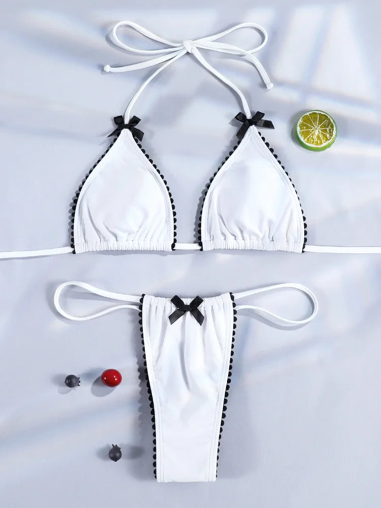 Dreieck Schwimmbekleidung 2025: Wire-Free Design Low Waist Bandage Bikini - Rüschen Schwimmanzug Frauen Elegant Halter Micro Tanga Brazilian Street Style