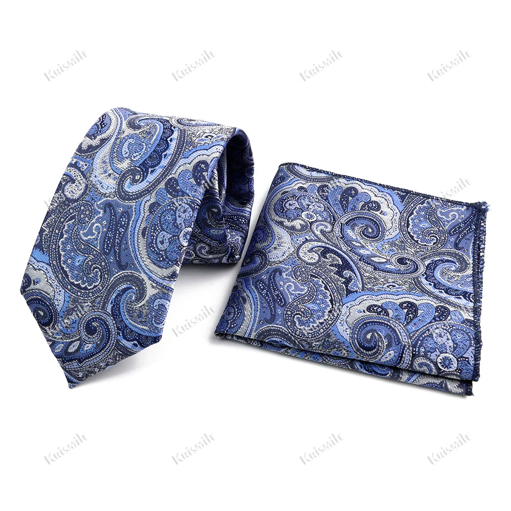Novelty Paisley Tie Pocket Square Set For Men Skinny Slim 6cm Necktie Fit Business Wedding Party Stage Host Daily Wear Accessory