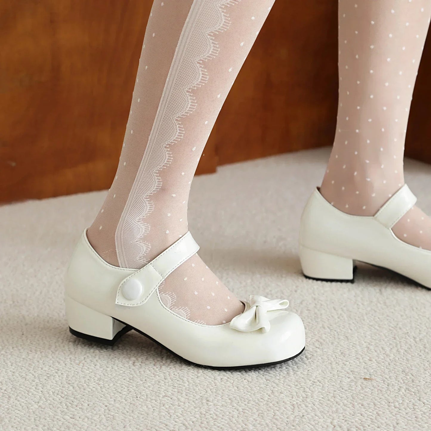 Frühling Mädchen Mary Jane Niedrige Absätze 2025 - Damen Schleife Party Platform Schuhe - Cosplay Lolita Schwarz Weiß Rot