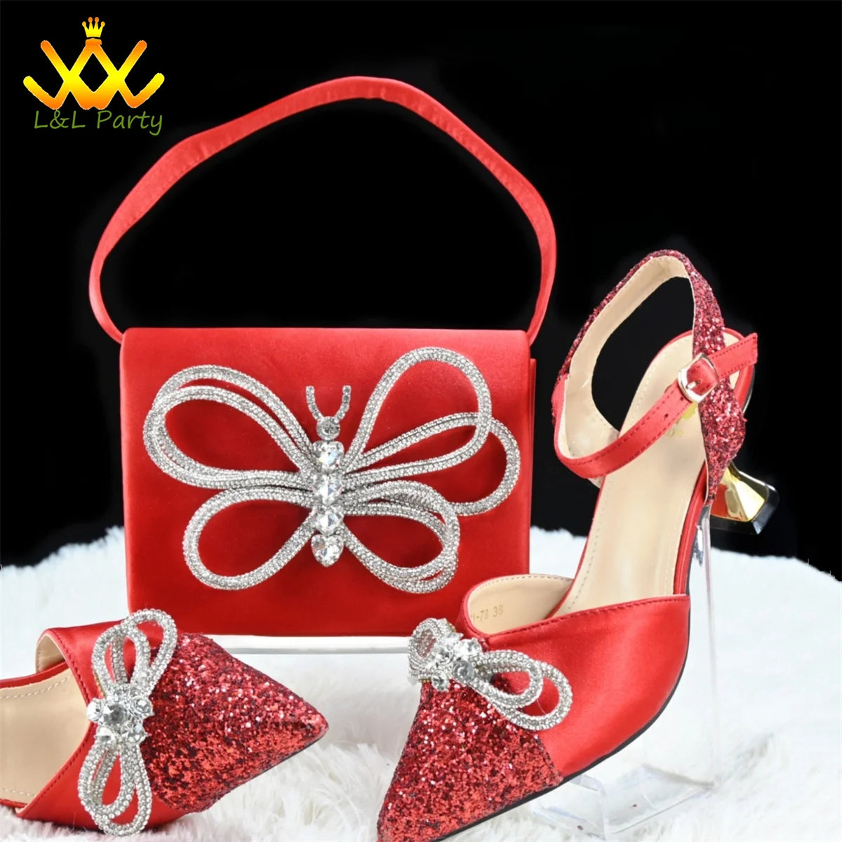 Elegant New Design 2024 Winter Design Italian Women Shoes and Bag Set in Fuchsia Color High Quality Pointed Toe For Party
