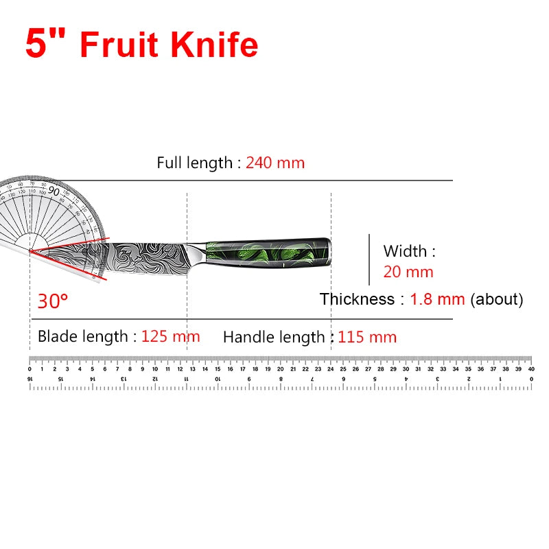Super Sharp Damascus Pattern Kitchen Knife Set High Quality Chef Santoku Boning Paring Knife Series Green Resin Handle Nice Gift