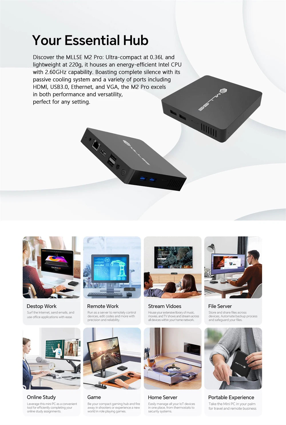 Mini PC compact MLLSE M2 Air - 128 GB ROM, N4000, 6 GB RAM