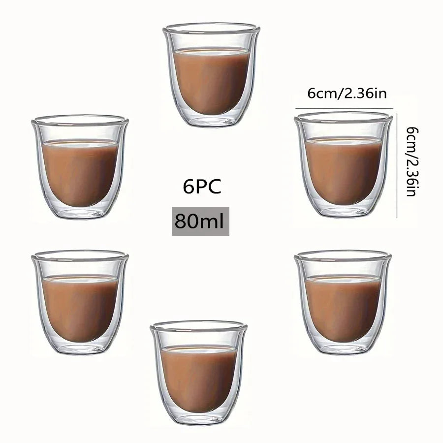 Andralyn Glas Espresso Doppelwandig - 80 ml 6er Set - Golden Bridge Store