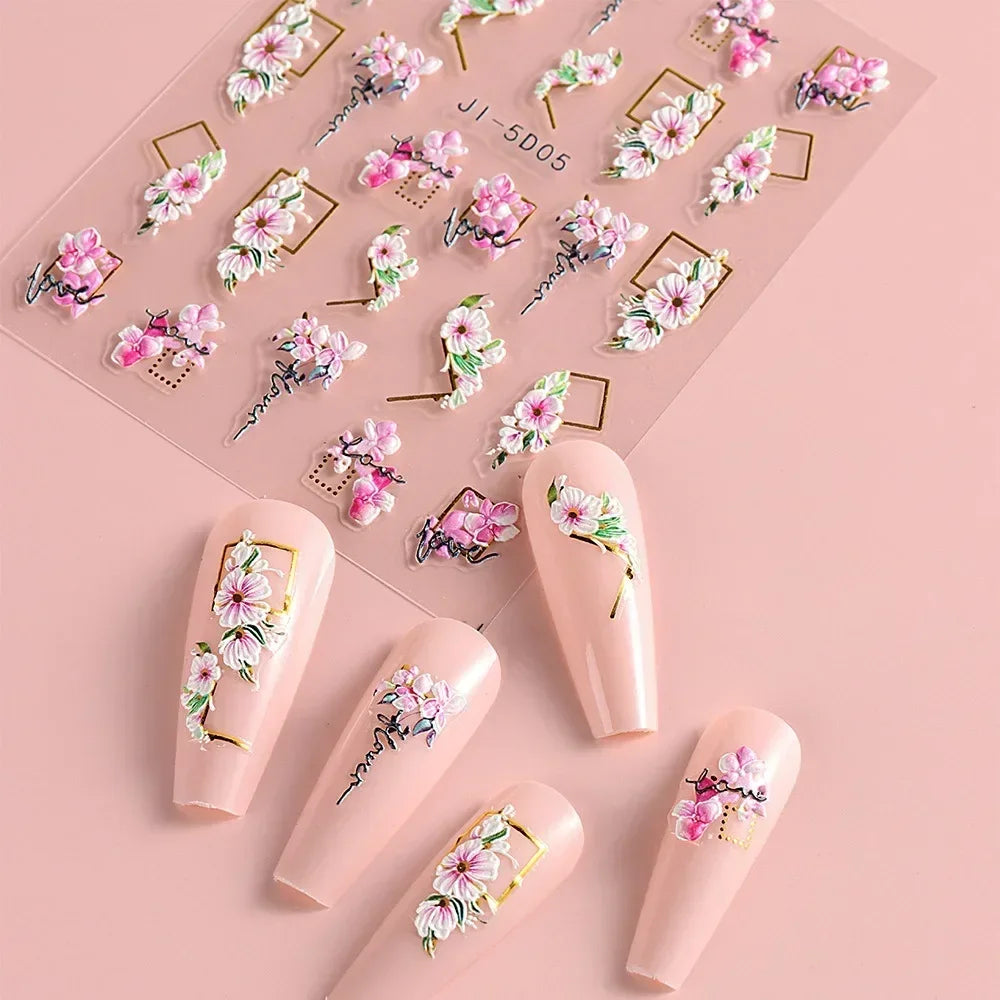 Autocolante pentru unghii Choice 5D Cherry Blossom - set de 10 aurii 3D