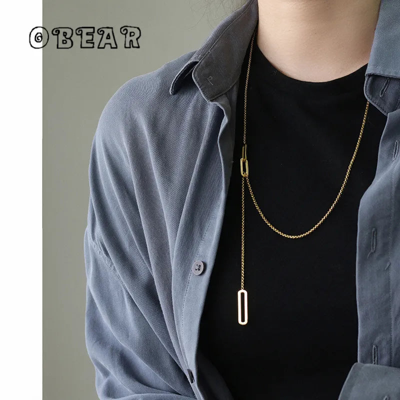 Geometrische Y-förmige Anhänger Halskette Damen - Edelstahl Plattiert 18K Gold - Mode Persönlichkeit Hip Hop Party Schmuck