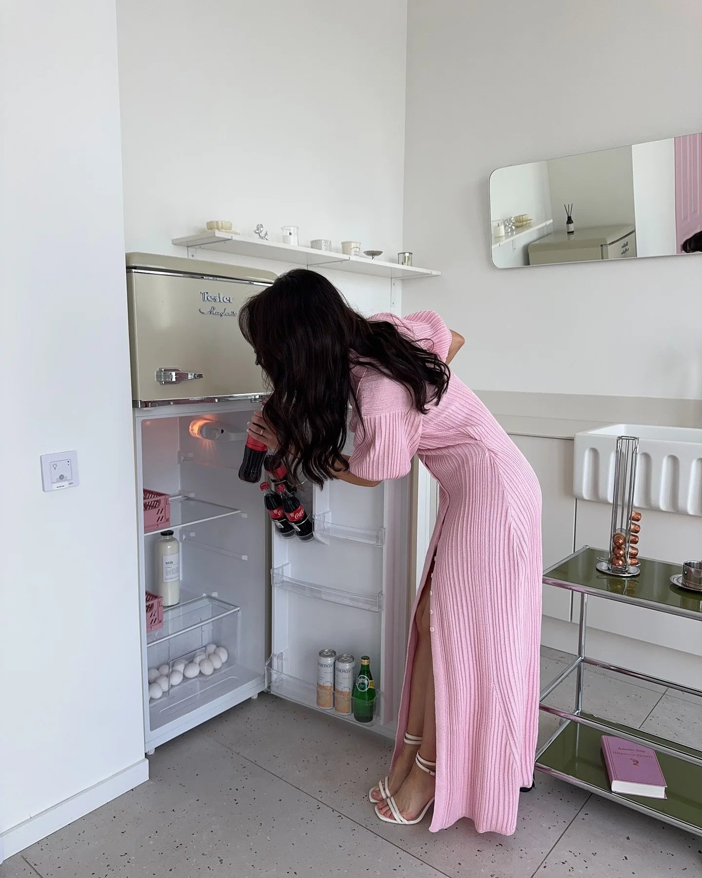 Rochie lungă tricotată Tornova cu mâneci bufante - Mărime universală, Material poliester spandex, Lungime gleznă