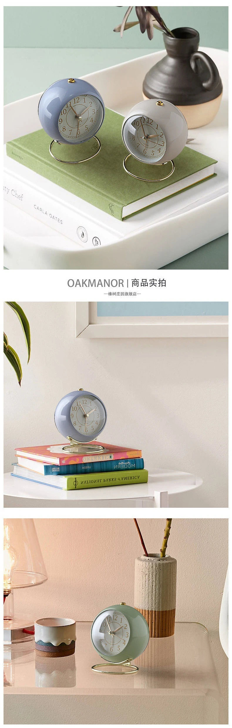 Light Alarm Clock with Night Light Silent for Bedroom Decoration Small Quartz Circular Morning Clocks Office Table Desk Children