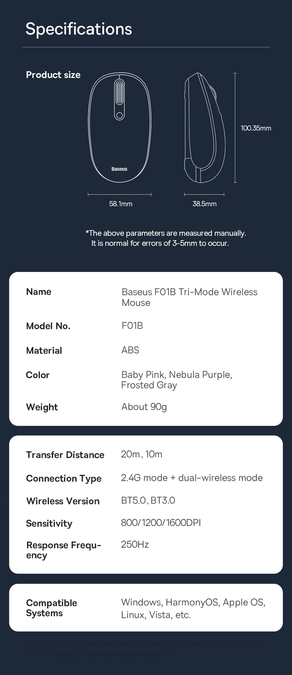 Baseus Silent Maus - 1600 DPI Bluetooth und USB-Nano