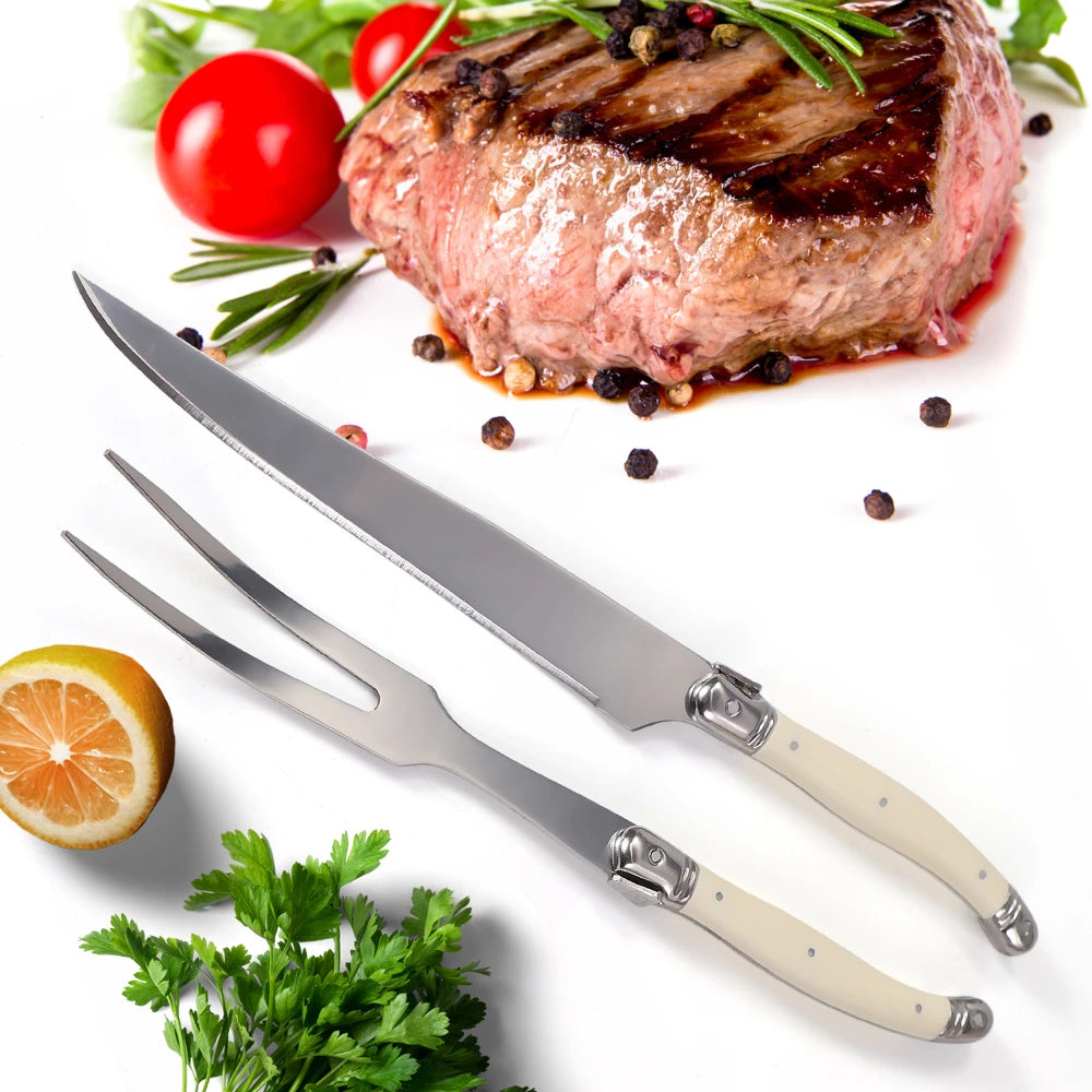 Stainless Steel Carving Knife Fork Set BBQ Slicing Grill Vegetable Tools Salad Serving Tools Turkey Knife Steak Roast Meat Fork