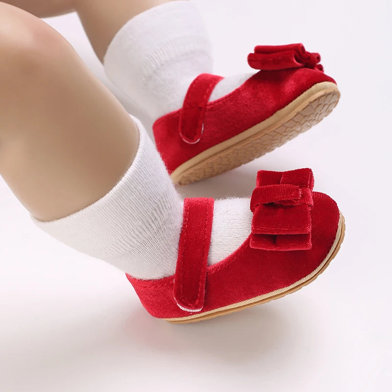 Baby-Prinzessinnen-Schuhe 2025: Velvet-Bow Flat-Shoes - First Step Collection
