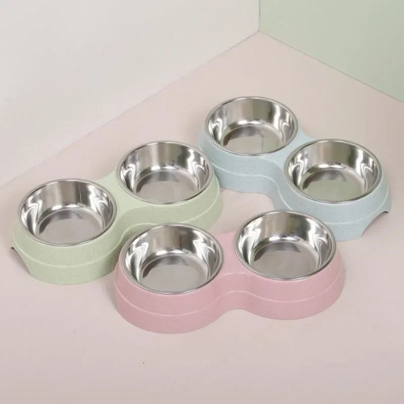 Dual pet bowl dog food water dispenser dual-purpose stainless steel pet water dispenser type cat and puppy feeding supplies