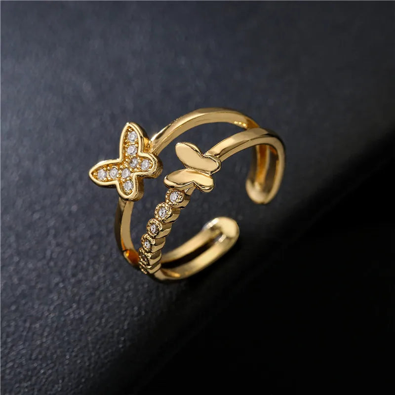 Exquisite Zircon Double Opening Butterfly Ring for Woman Fashion Jewelry 2025 New Wedding Party Luxury Accessories Rings Gifts