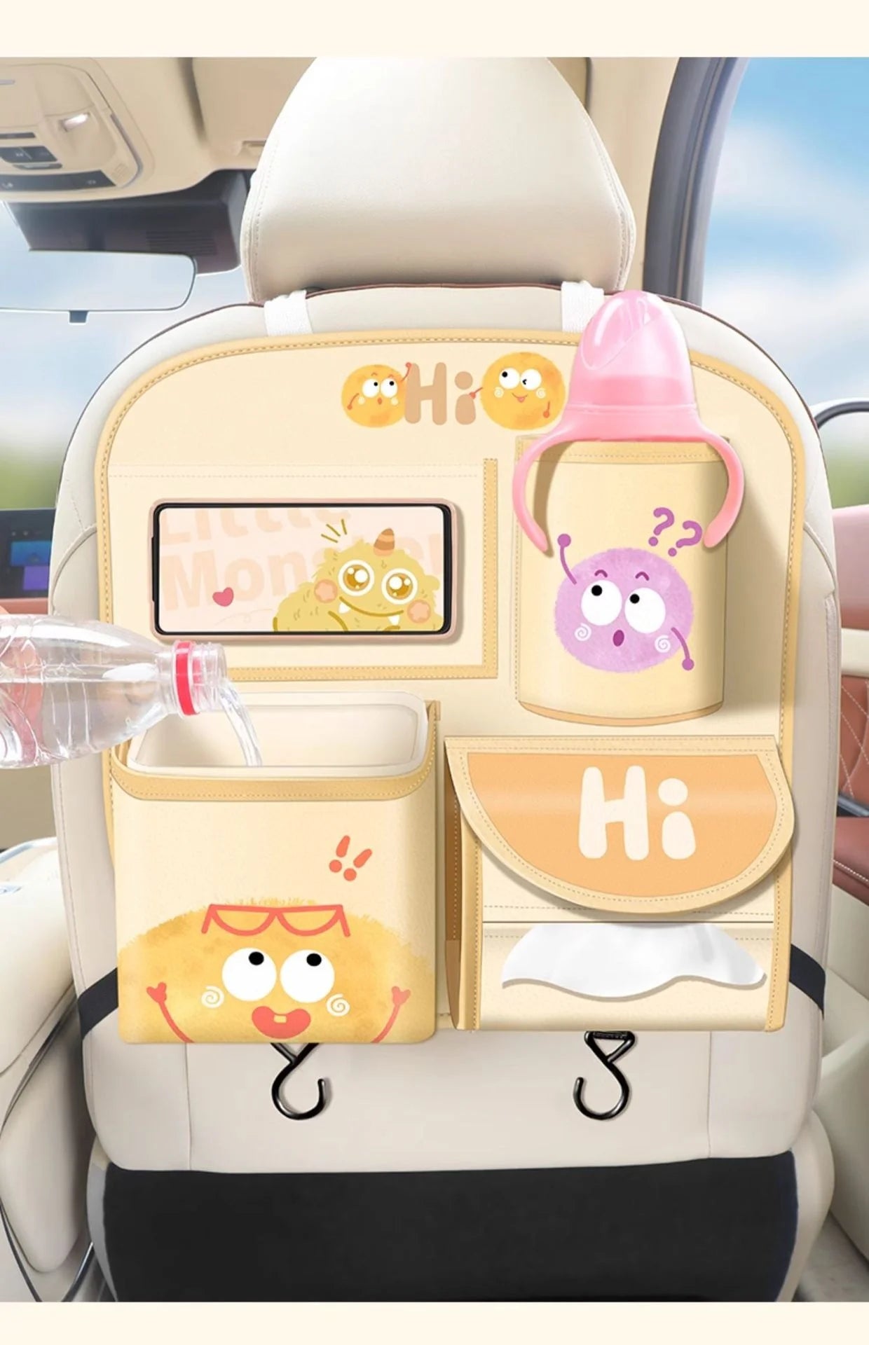 Car Storage Hanging Bag for Car Interior Multi-Functional Car Seat Back Organizer Rear Seat Tissue Box Trash Can Storage Box