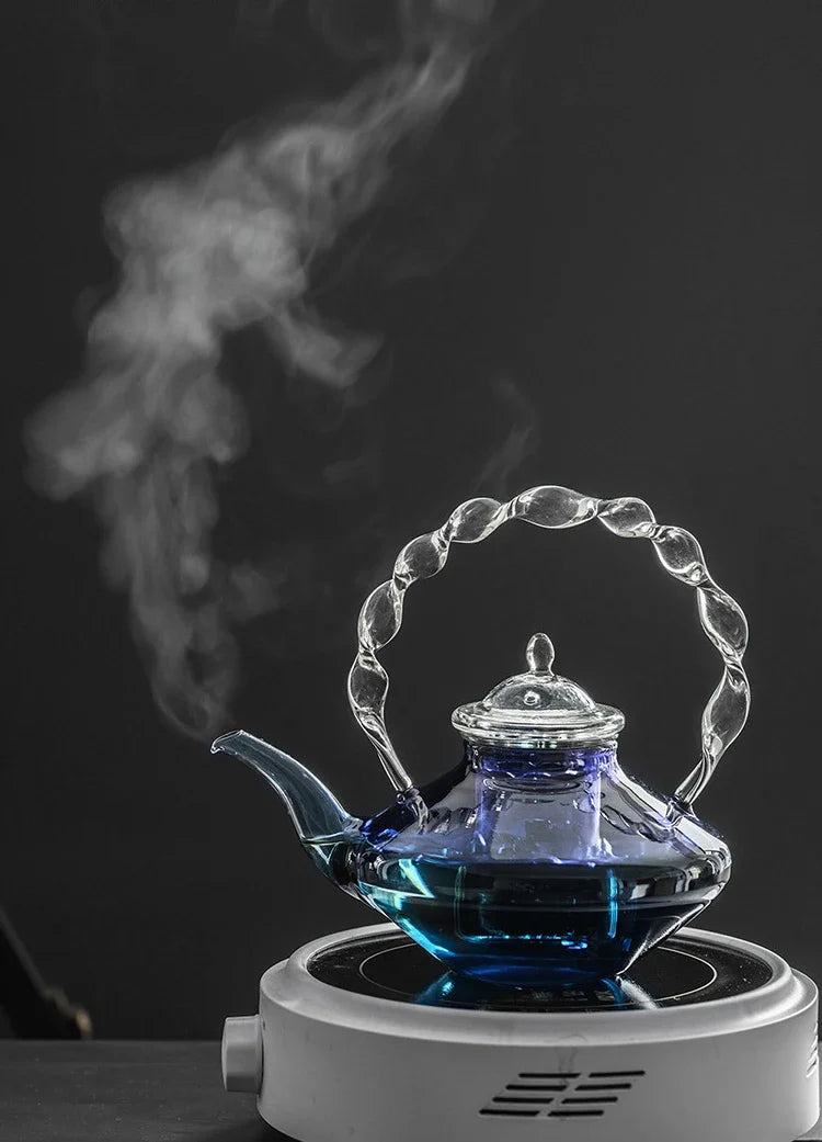 Blue Glass Teapot Teacup Tea Filter Mesh Glass Coffee Pot Heat-resistant Glass Pot Household Kitchen Kettle Exquisite Gift 2022