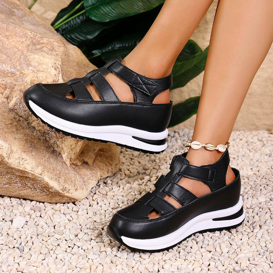 Women Sandals New High Quality Buckle Strap Sandals Women New Closed Toe Office and Career Summer Solid Wedge Shoes for Women