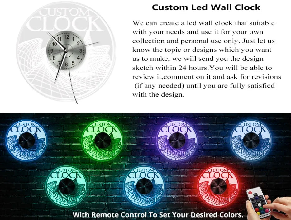 Modernes Acryl-Wanduhr mit LED-Hintergrundbeleuchtung - Schlafzimmer/Bettseite/Nachttischuhr - Leuchtet im Dunkeln - Mehrere LED-Farben - Dekoration