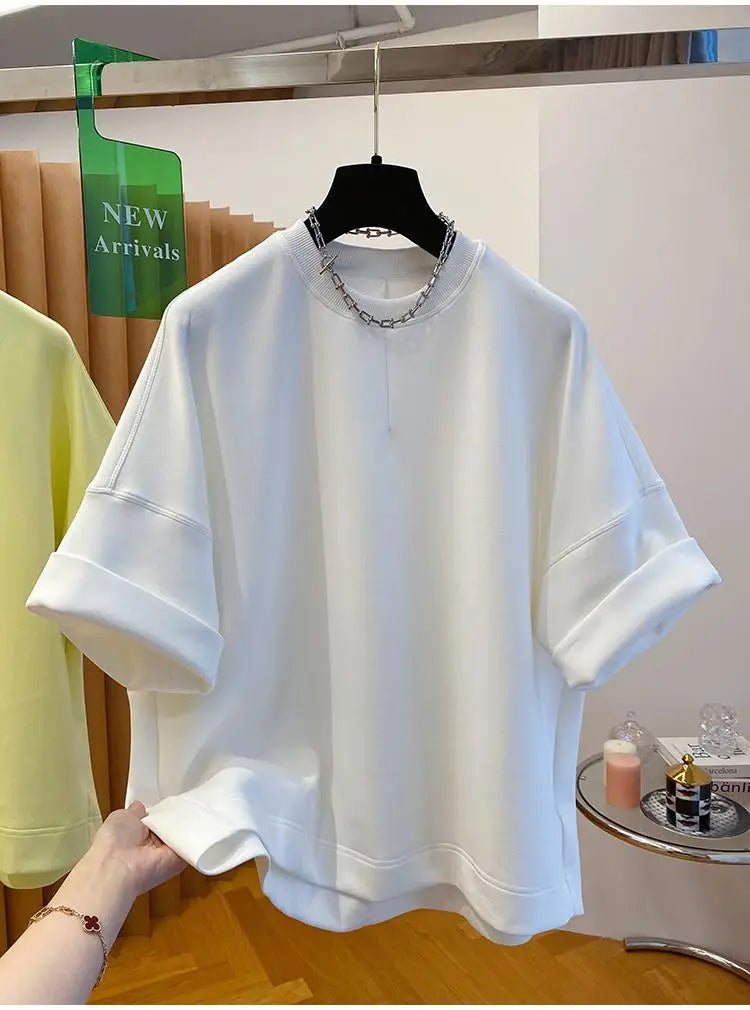 Women T-shirt 2025 Summer New Solid Color Short-sleeved T-shirt Female Loose Casual Round Neck  T Shirt